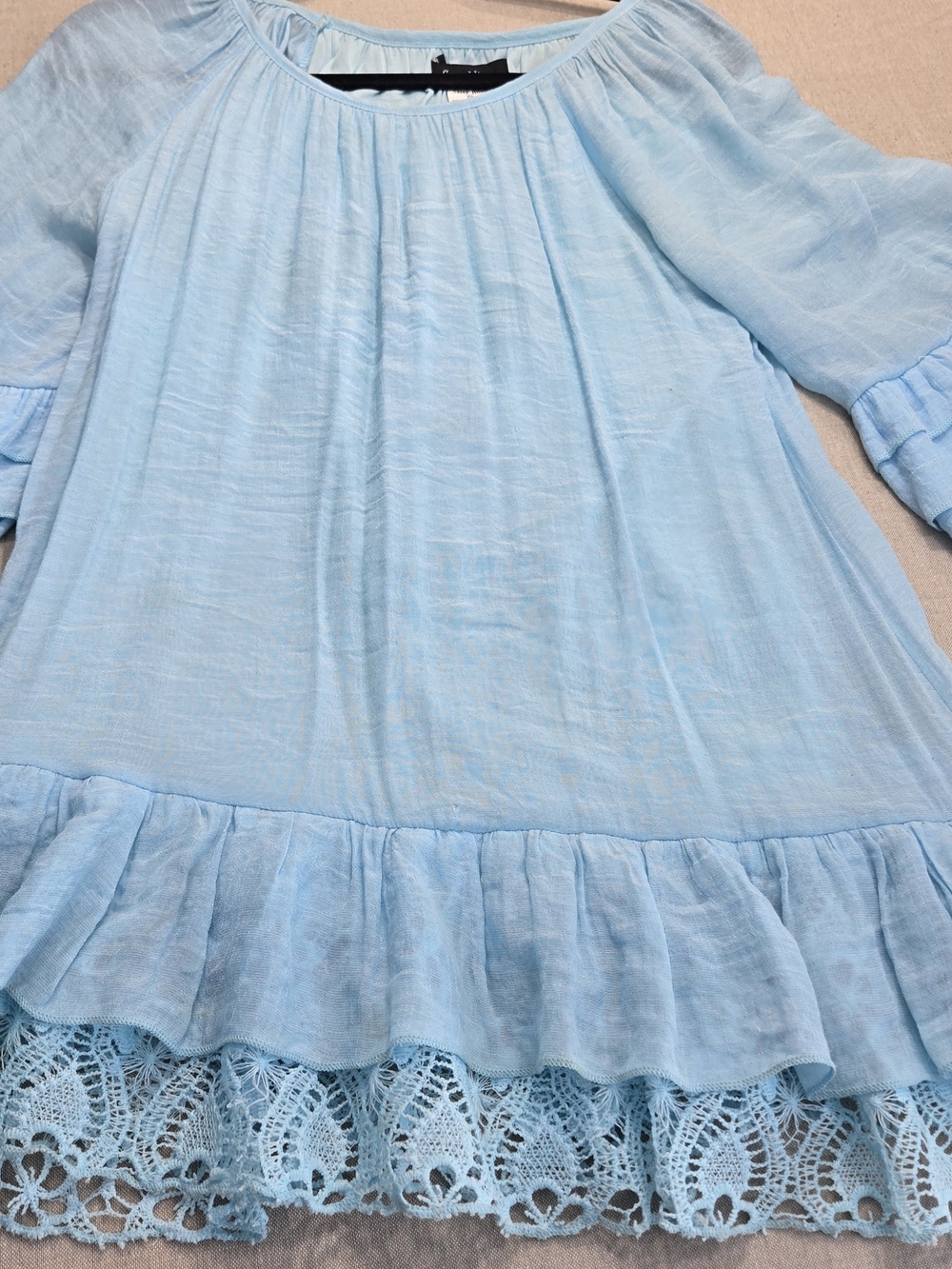 Light Blue Ruffle Hem Lined Peasant Top